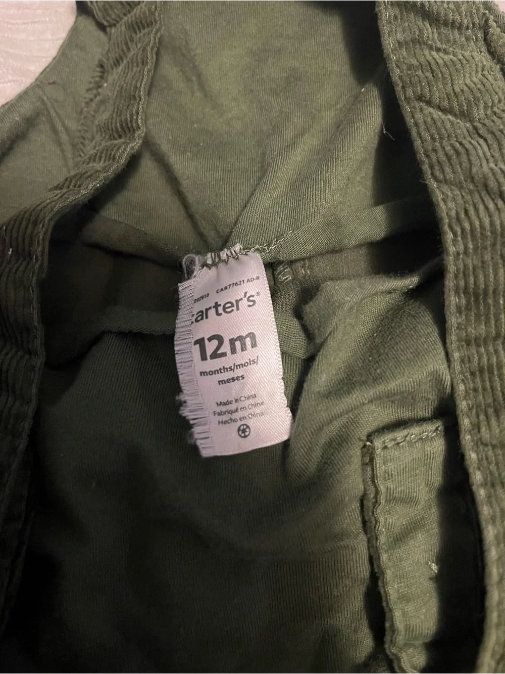 Carter's Olive Green Corduroy Pinafore Overalls